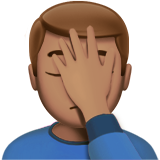 Apple man facepalming: medium skin tone