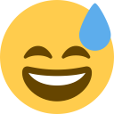 Twitter grinning face with sweat